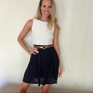 Blue and white lace dress